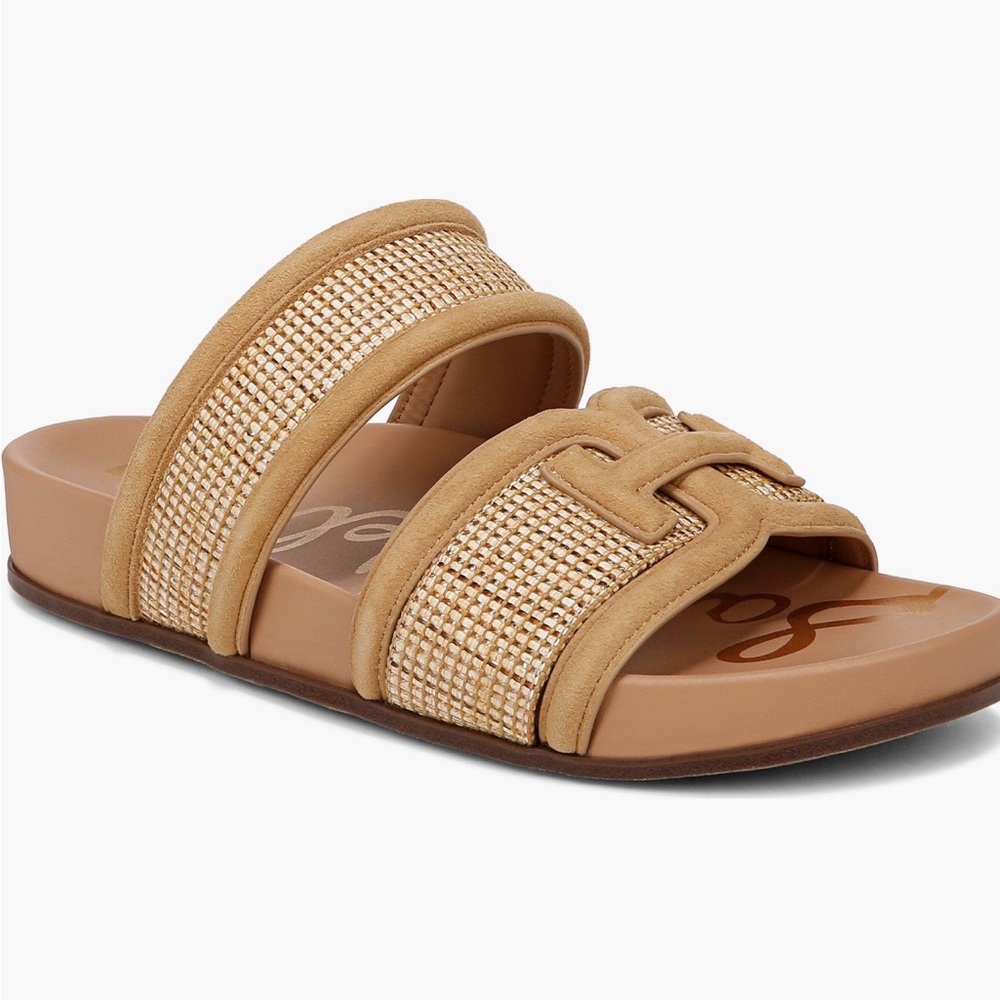 Sam Edelman Tan Woven Double-Strap Slide Sandals